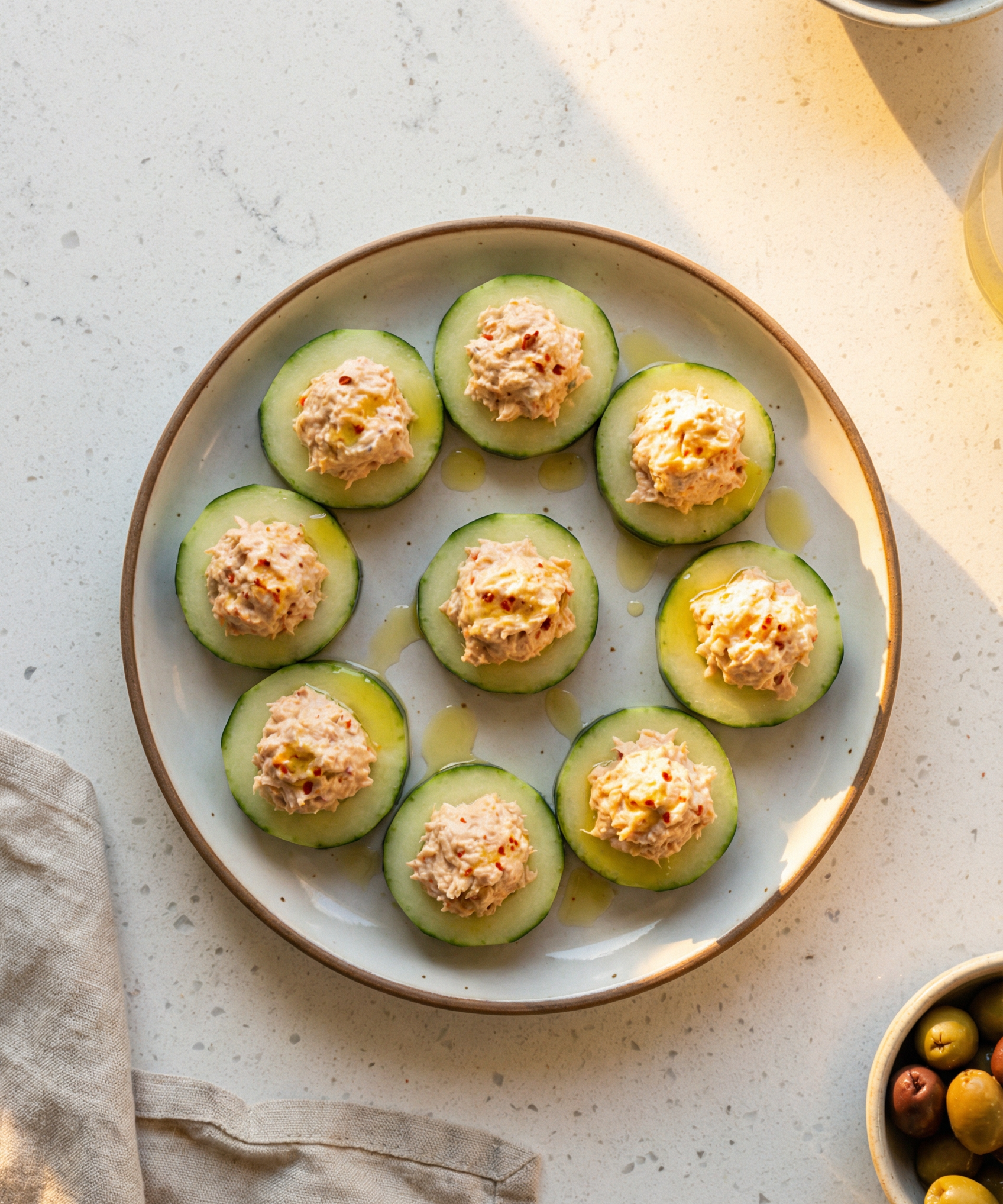 Cucumber Rounds with Harissa Tuna