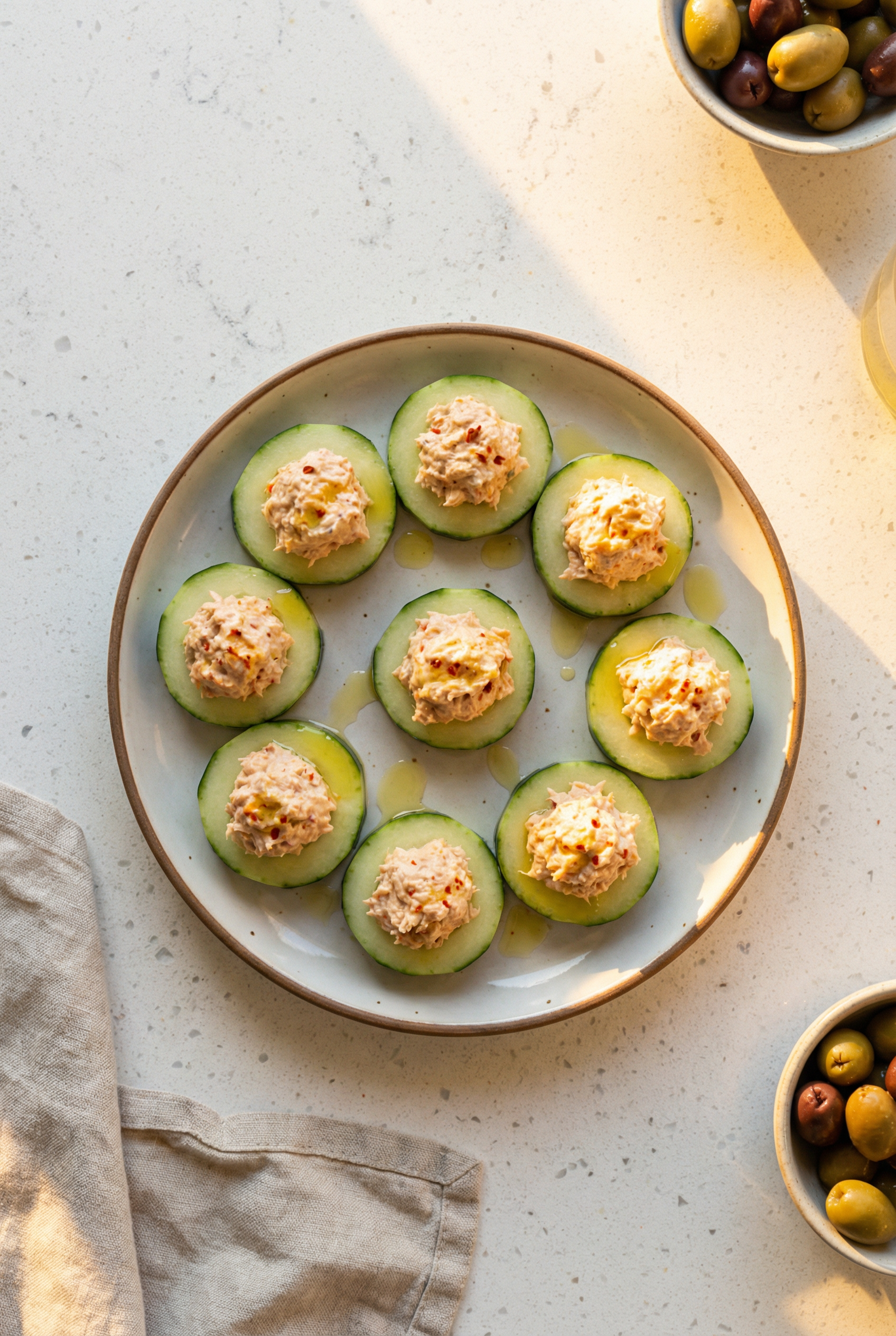 Cucumber Rounds with Harissa Tuna