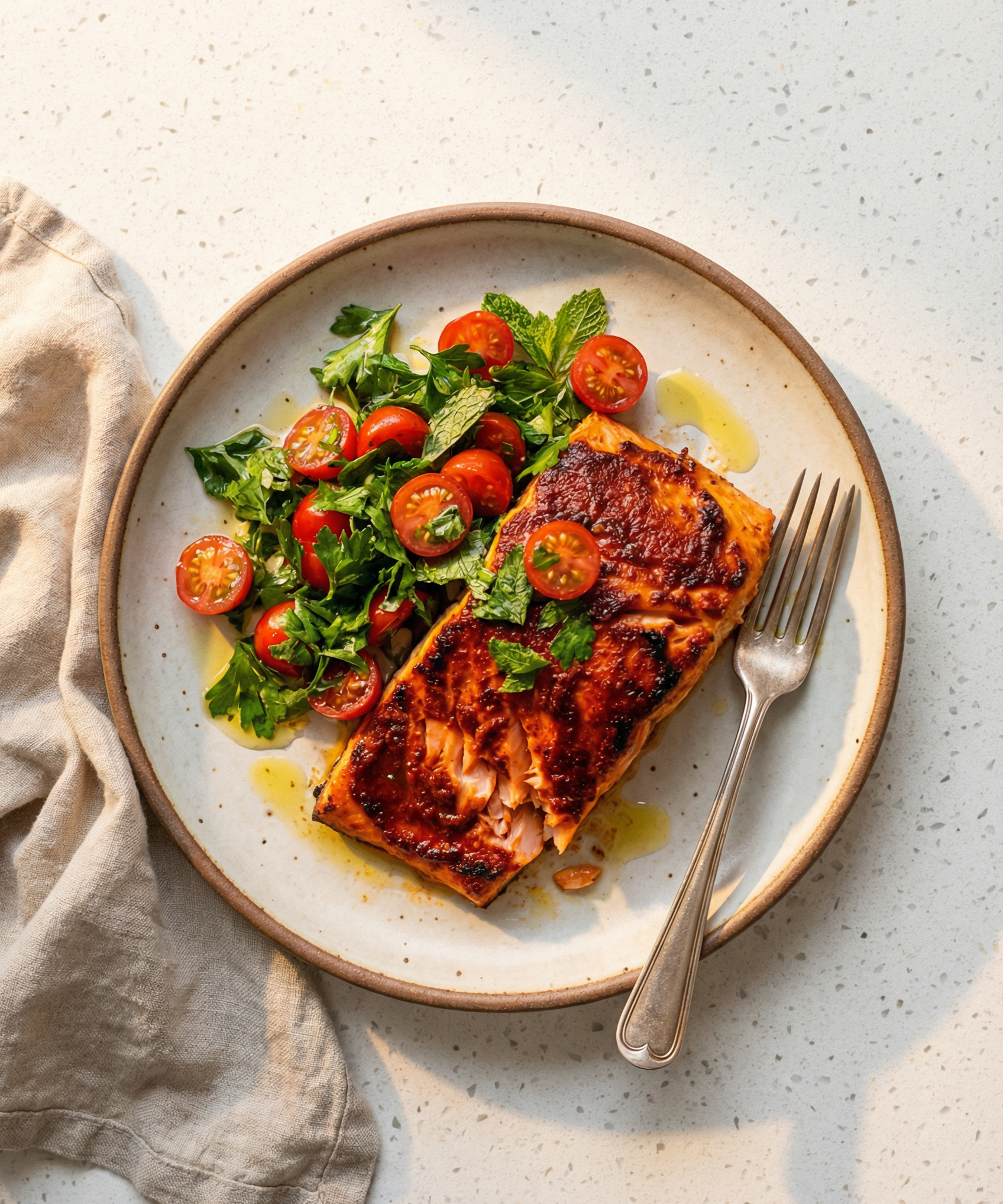 Harissa-Rubbed Salmon with Herb Salad