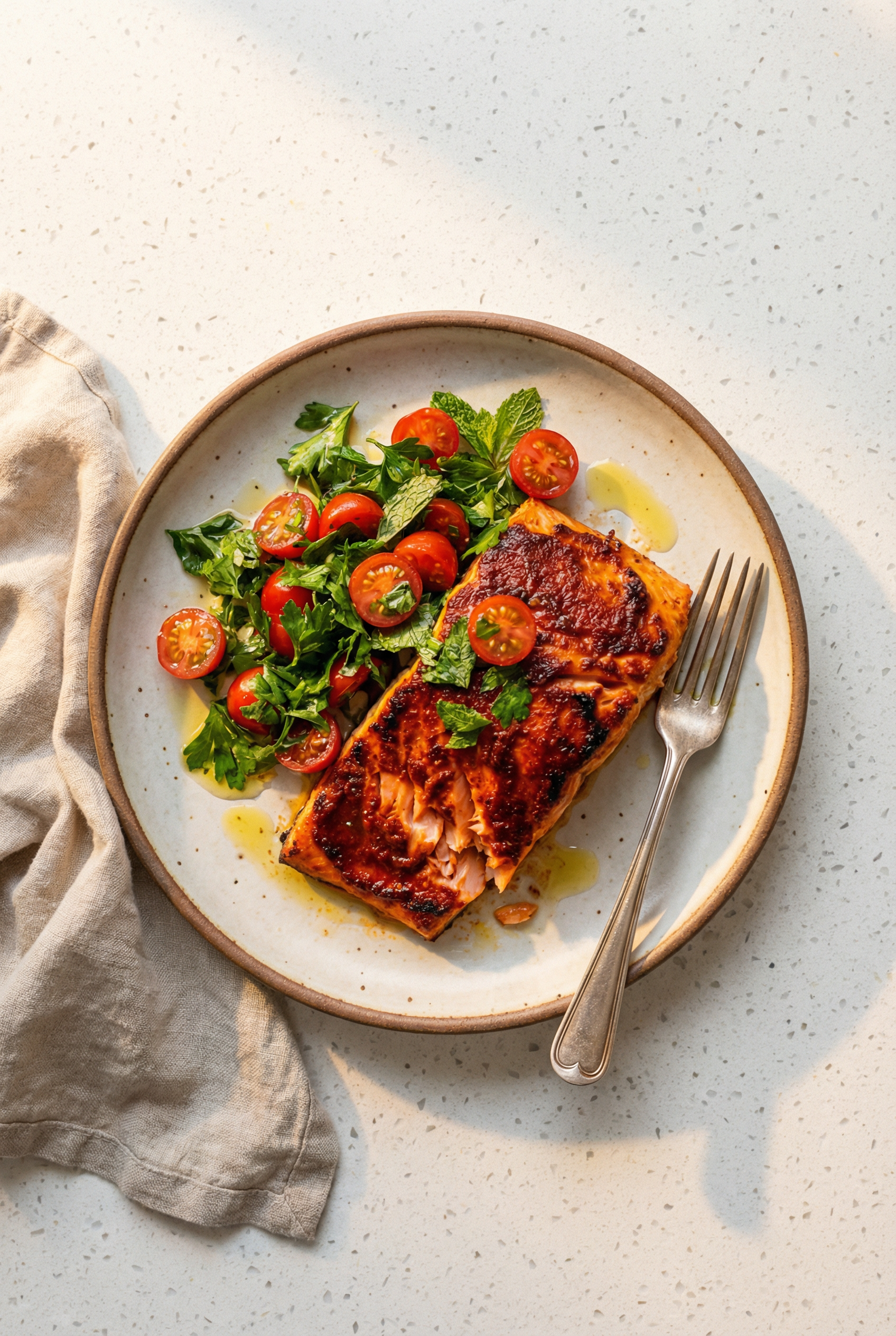 Harissa-Rubbed Salmon with Herb Salad