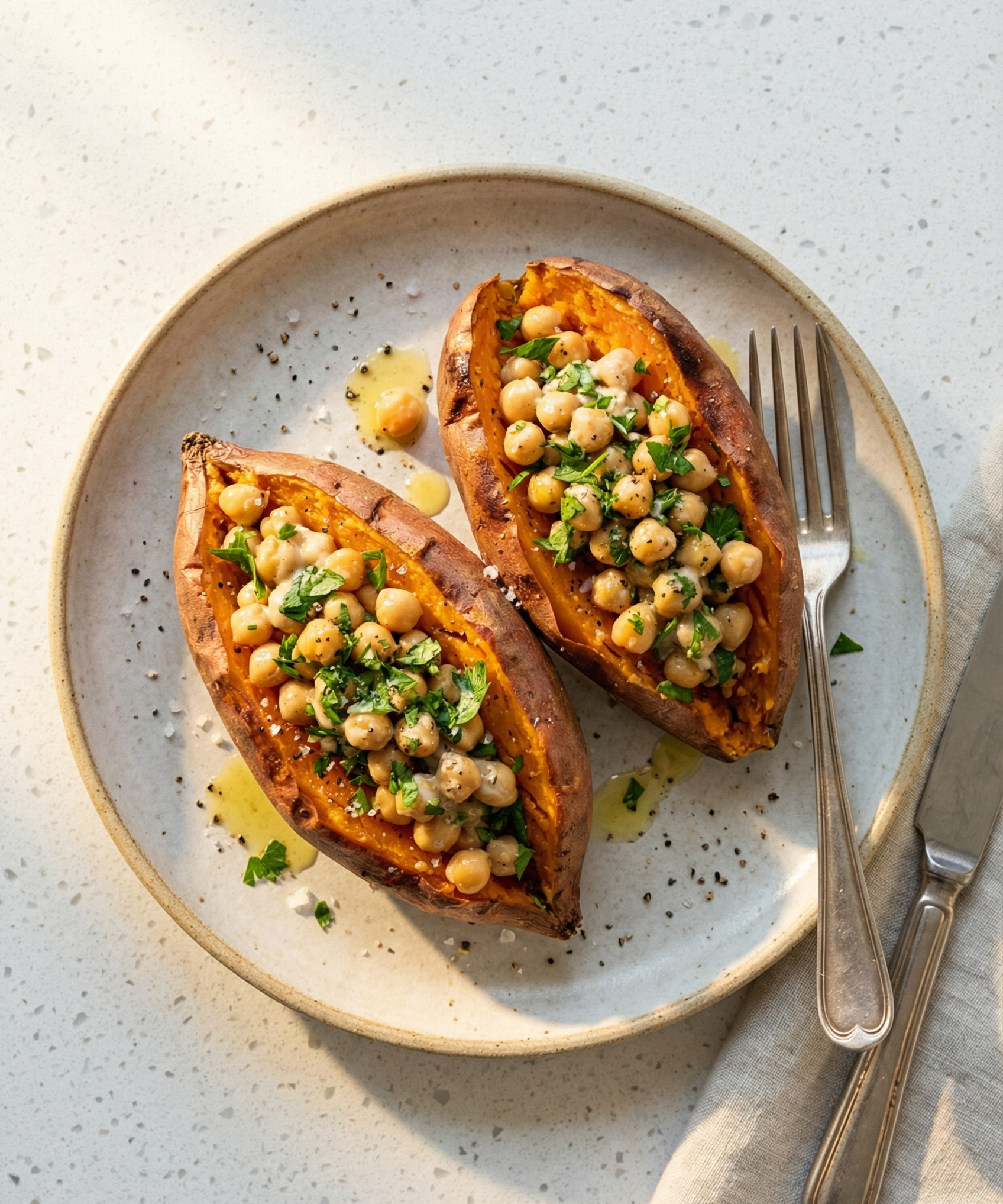 Mediterranean Stuffed Sweet Potato with Chickpeas