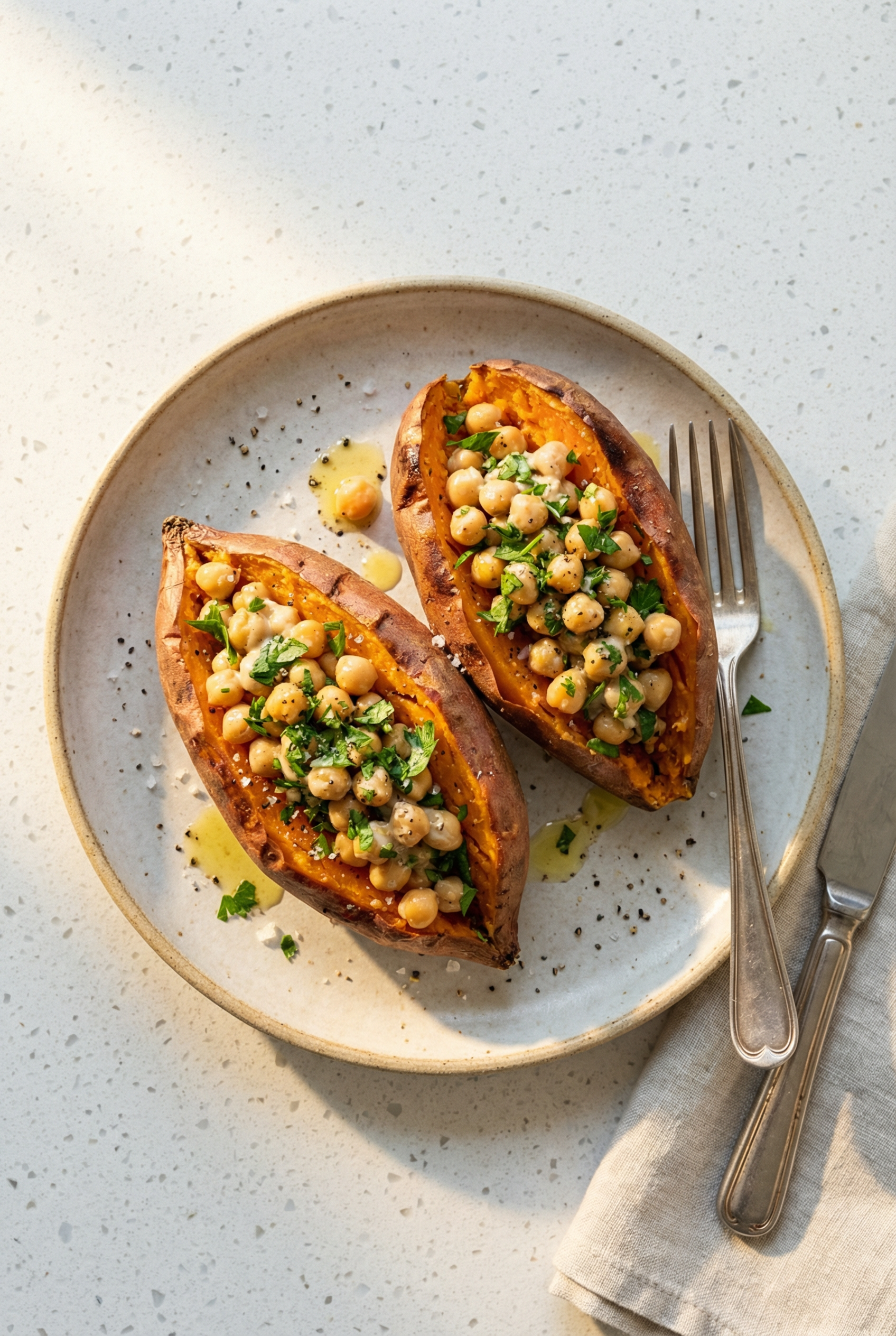 Mediterranean Stuffed Sweet Potato with Chickpeas